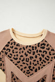 Light French Beige Leopard Star Color Block Patchwork Textured Baggy Sweatshirt