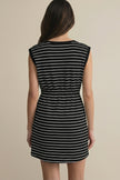 Black Stripe Drawstring Tunic Tank Mini Dress with Pockets
