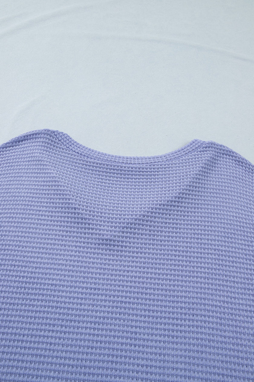 Wisteria V Neck Short Sleeve Plus Size Waffle Knit Top