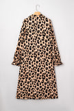 Brown Leopard Print Smocked Detail Flowy Midi Dress