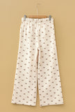 Apricot Bow Print Drawstring Elastic Waist Loose Corduroy Pants
