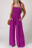 Peacock Blue Smocked Square Neck Sleeveless Jumpsuit with Pockets