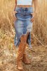 Dearlove Myosotis Irregular Distressed Bottom Denim Midi Skirt