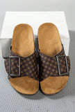Color black Retro Geometric Print Buckle Strap Flat Slippers