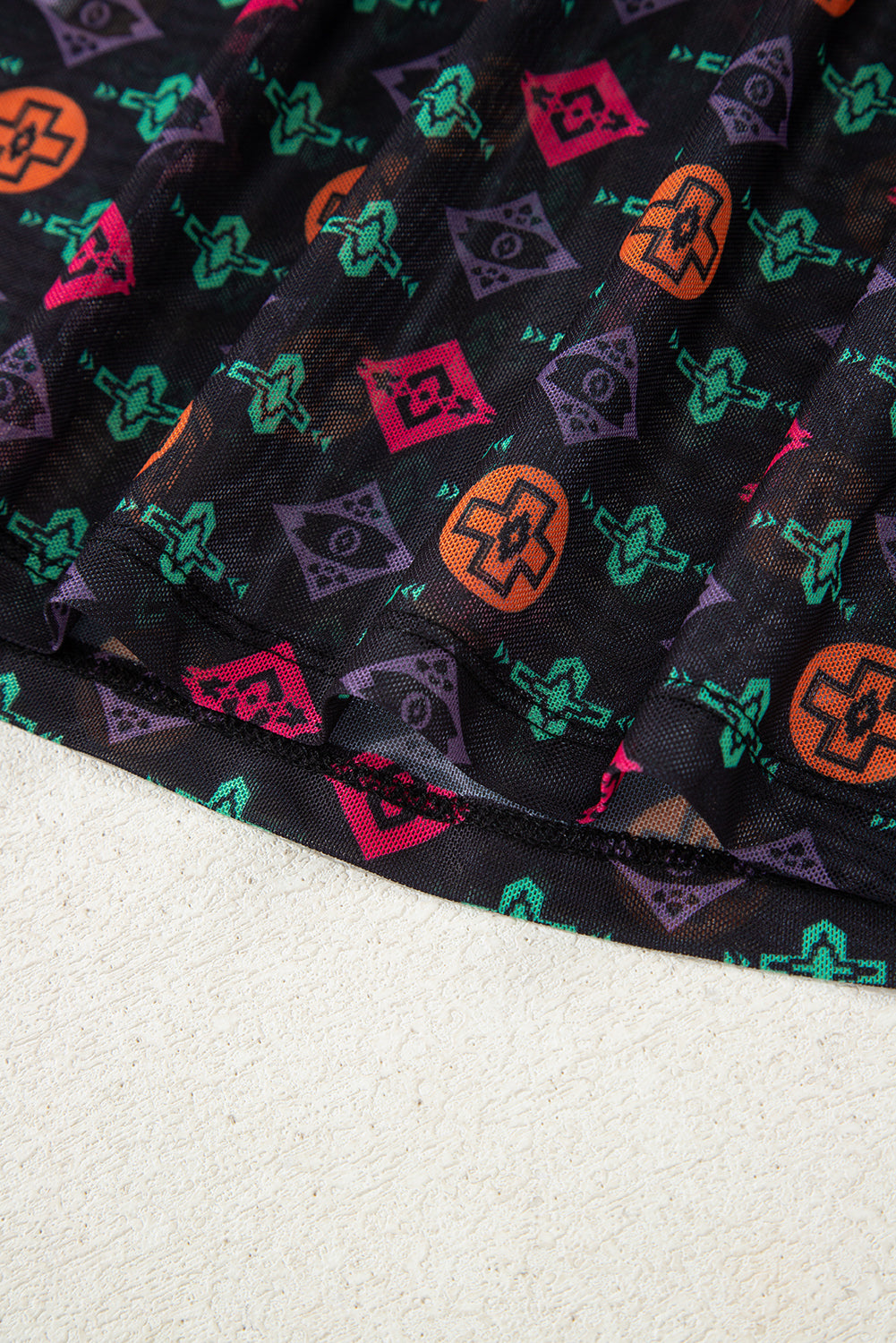 Black Western Aztec Printed Long Sleeve Mesh Top