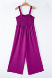 Peacock Blue Smocked Square Neck Sleeveless Jumpsuit with Pockets