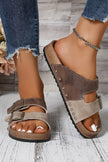 Color black Leopard Two-tone Retro Buckle Straps Hollowed Faux Suede Slippers