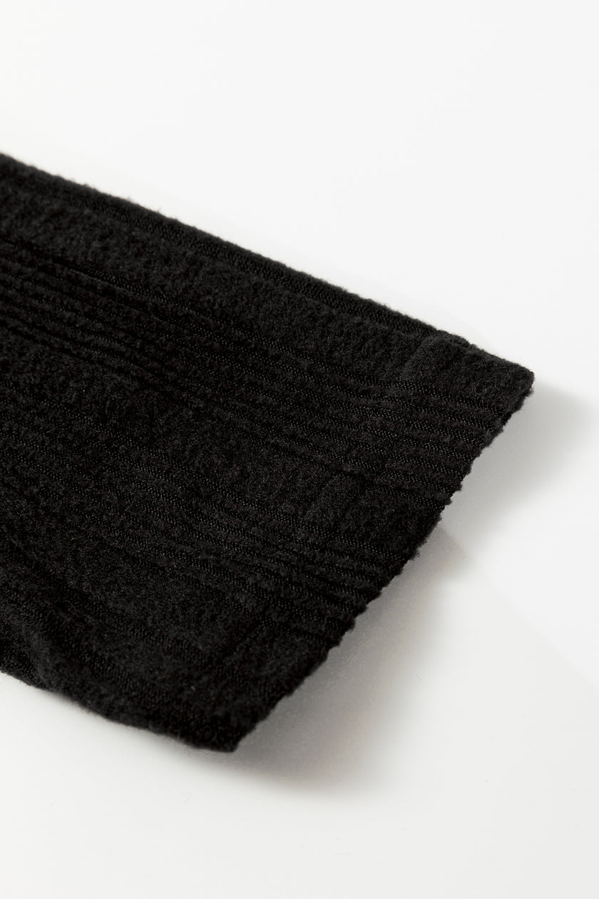 Black Ribbed Open Front Knitted Top with Pockets