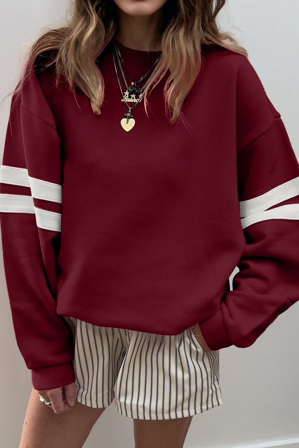 White Varsity Striped Detail Drop Shoulder Oversized Sweatshirt