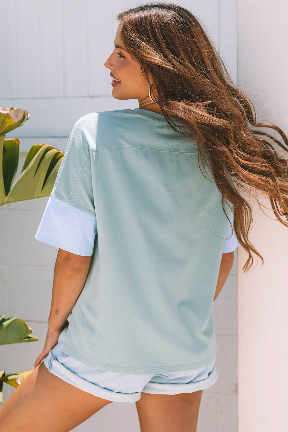 Aruba Blue Frayed Denim Star Patched Oversize T Shirt