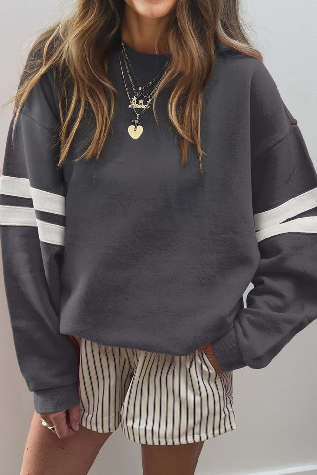 White Varsity Striped Detail Drop Shoulder Oversized Sweatshirt