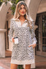 Khaki Leopard Print Zip up Collar Patchwork Shift Mini Dress