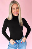 Black Slim Fit High Neck Long Sleeve Basic Top