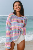 Carrot Striped Hollow Knit Summer Beach Cover Up