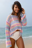 Carrot Striped Hollow Knit Summer Beach Cover Up