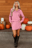 Pink Half Zip Sporty Pullover Mini Skort 2pcs Outfit