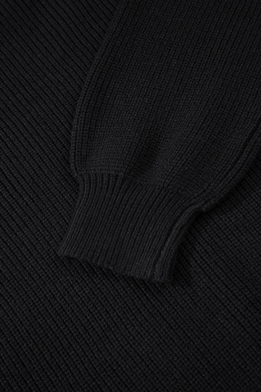 Black Ribbed Knit Ribbon Knot Backless Drop Shoulder Sweater