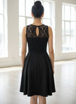 Black Lace Bodice Skater Dress with Keyhole Back | Little Black Dress