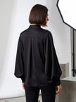 Black Oversized Balloon Sleeve Satin Shirt | Luxury Minimalist Blouse