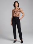 Tiger Print Sleeveless Top with Draped Cowl Neckline