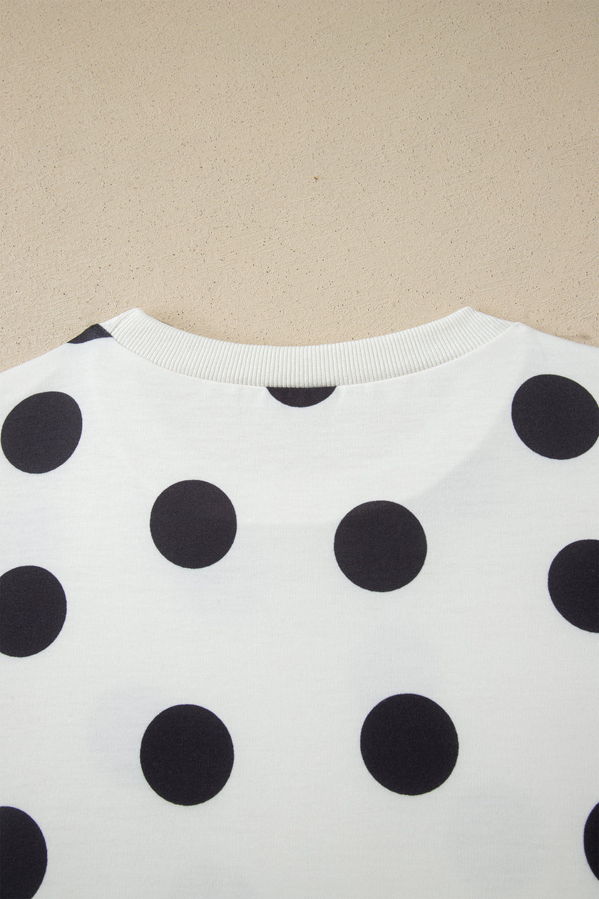 White Polka Dot Short Sleeve Top Casual Skort 2pcs Outfit