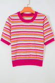 Purple Abstract Striped Knit Short Sleeve Sweater